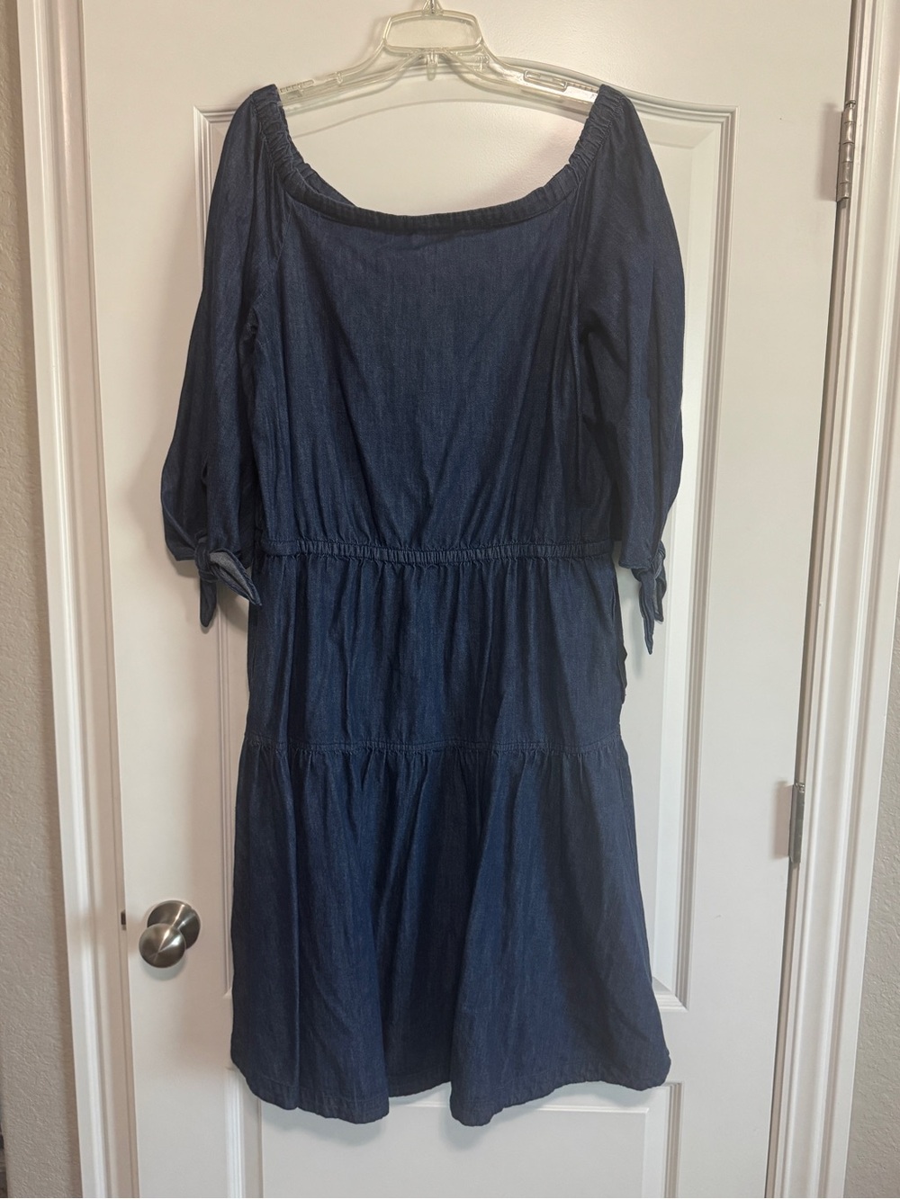 Ralph Lauren Off-Shoulder Denim Midi Dress - Navy
